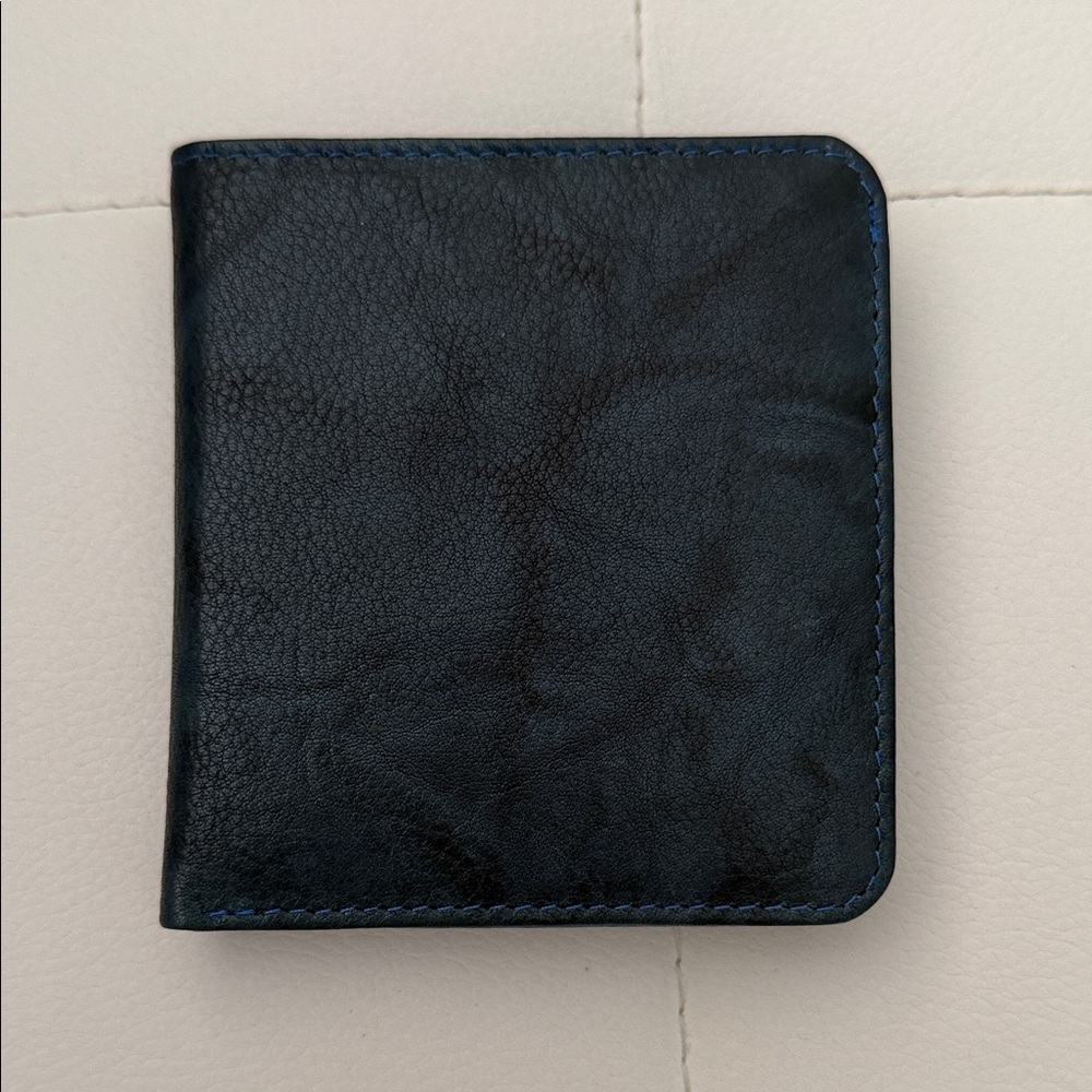 Barneys New York Navy Marbled Leather Wallet
